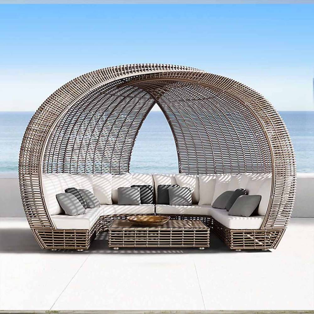 [幅3.4m] VeroMan ドーム型 ラタン調 サンベッド ガゼボセット ソファベッド リゾート風 ガーデン テラス 屋外 プールサイド アイロンフレーム 韓国インテリア