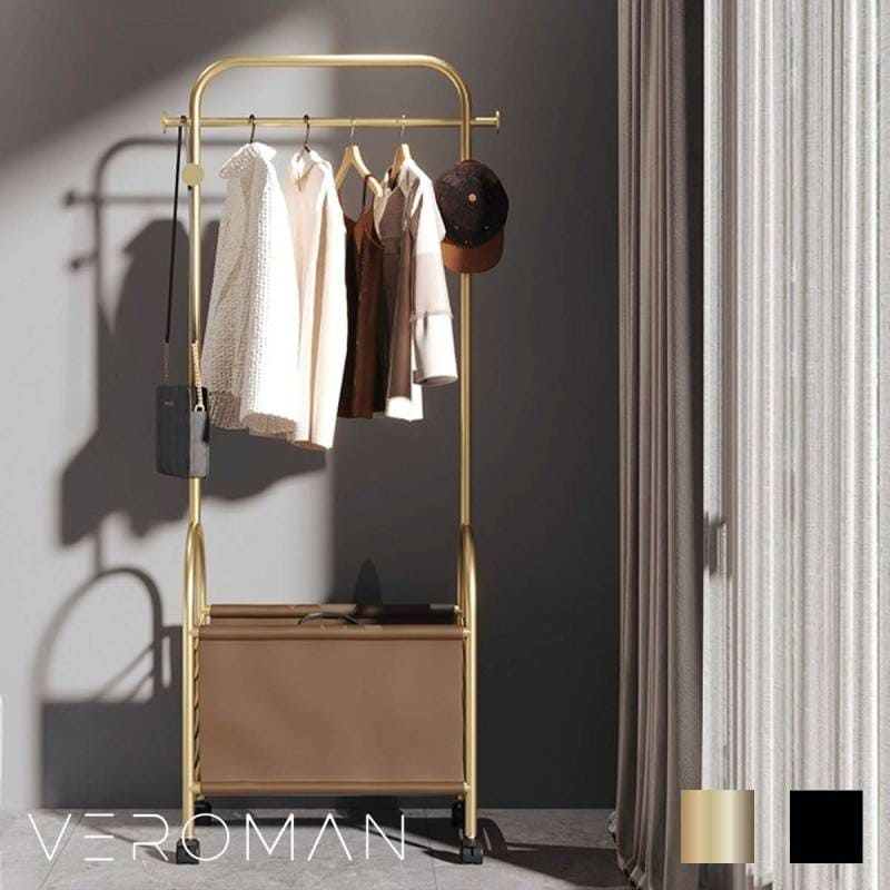 VeroMan ハンガーラック パイプハンガー 洋服掛け ゴールド キャスター