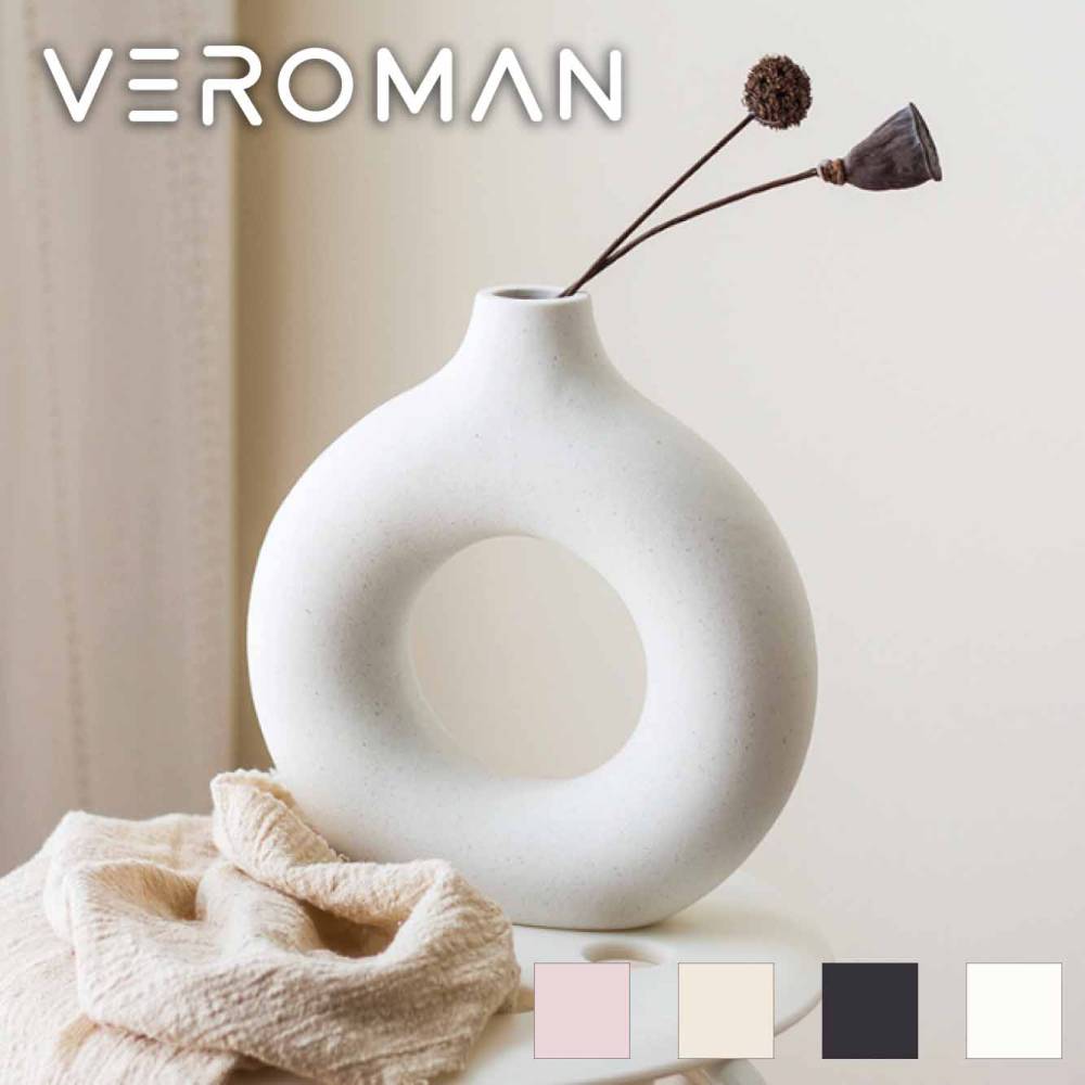 [大] VeroMan 花瓶 フラワーベース セラミックス 丸 円形 ホワイト 器 オブジェ 置物 一輪挿し 花 陶器 出窓 シンプル オシャレ アンティーク 韓国インテリア