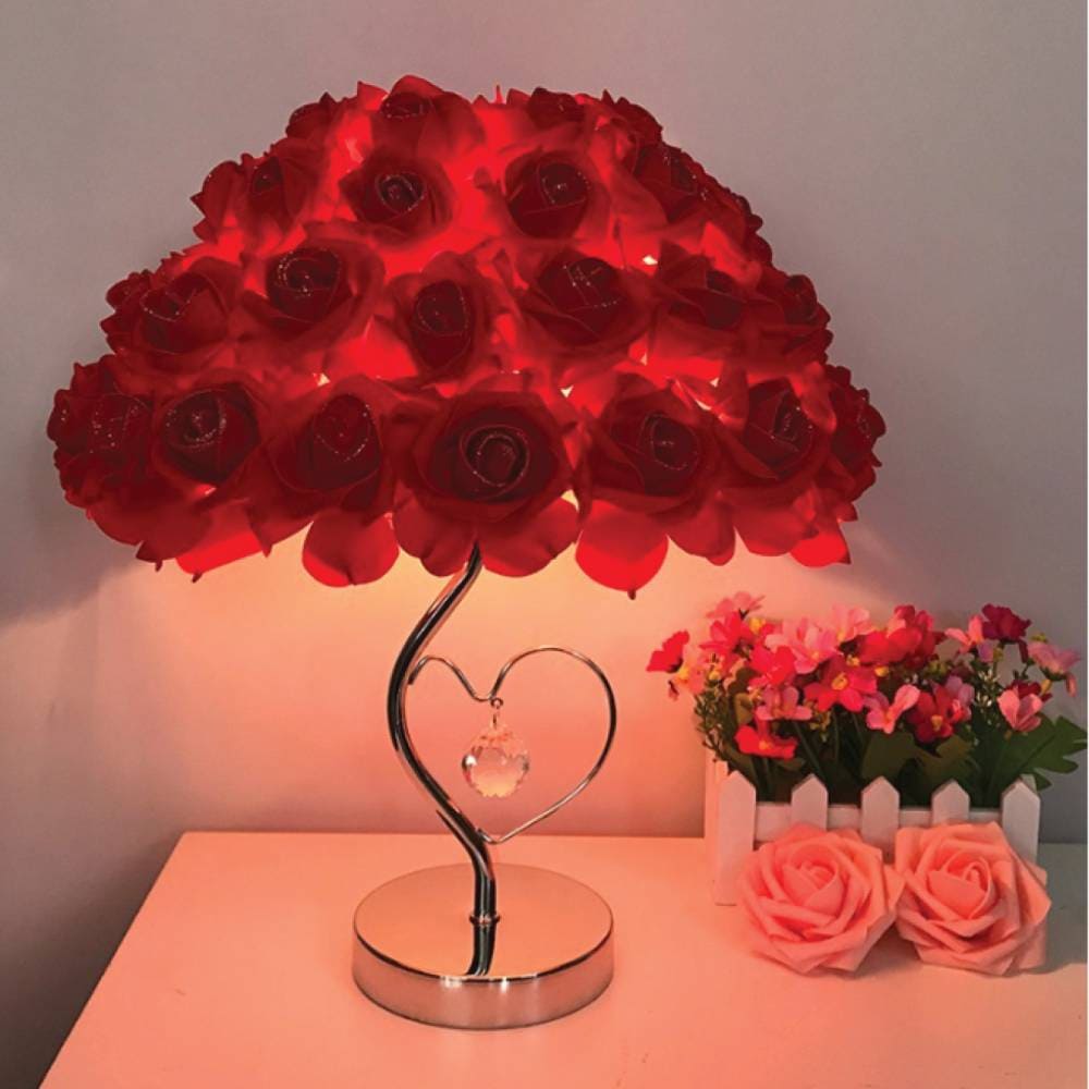 VeroMan テーブルランプ バラ 花 ライト ランプ 卓上ライト ナイトライト 花びら チャーム付き 薔薇 花束 フラワー 美しい 照明 韓国インテリア [33cm×42cm]