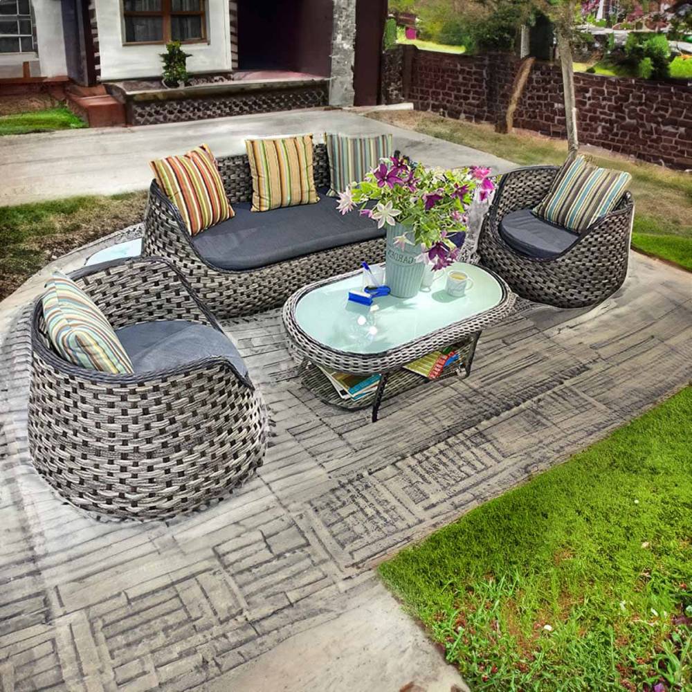 VeroMan ラタン編み 3人掛け ファニチャー ソファ クッション付き ガーデン アウトドア チェア テラス インドア 屋外 室内 プールサイド 庭 韓国インテリア	