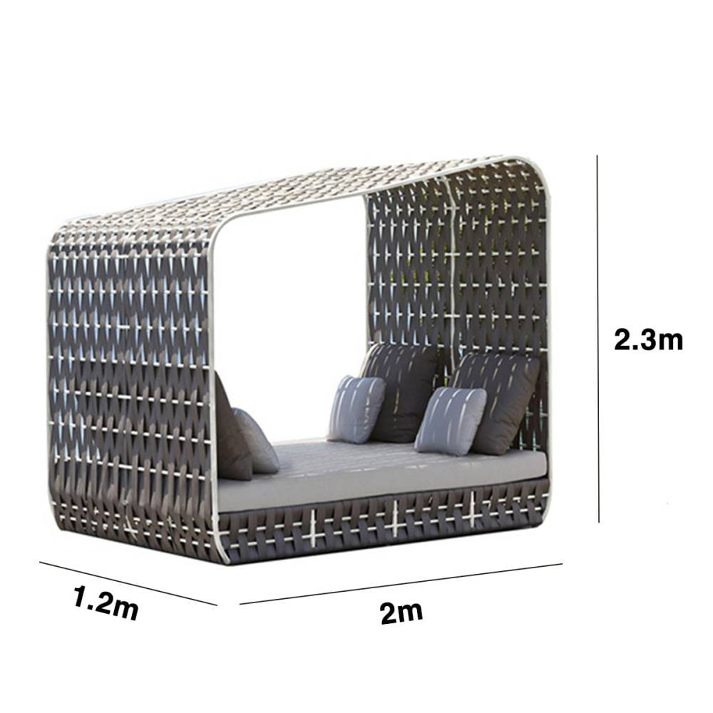 VeroMan カバナソファ ラタン編み 屋外 ガゼボセット サンベッド リゾートホテル ソファベッド クッション付き 大型 デイベッド プールサイド 韓国インテリア