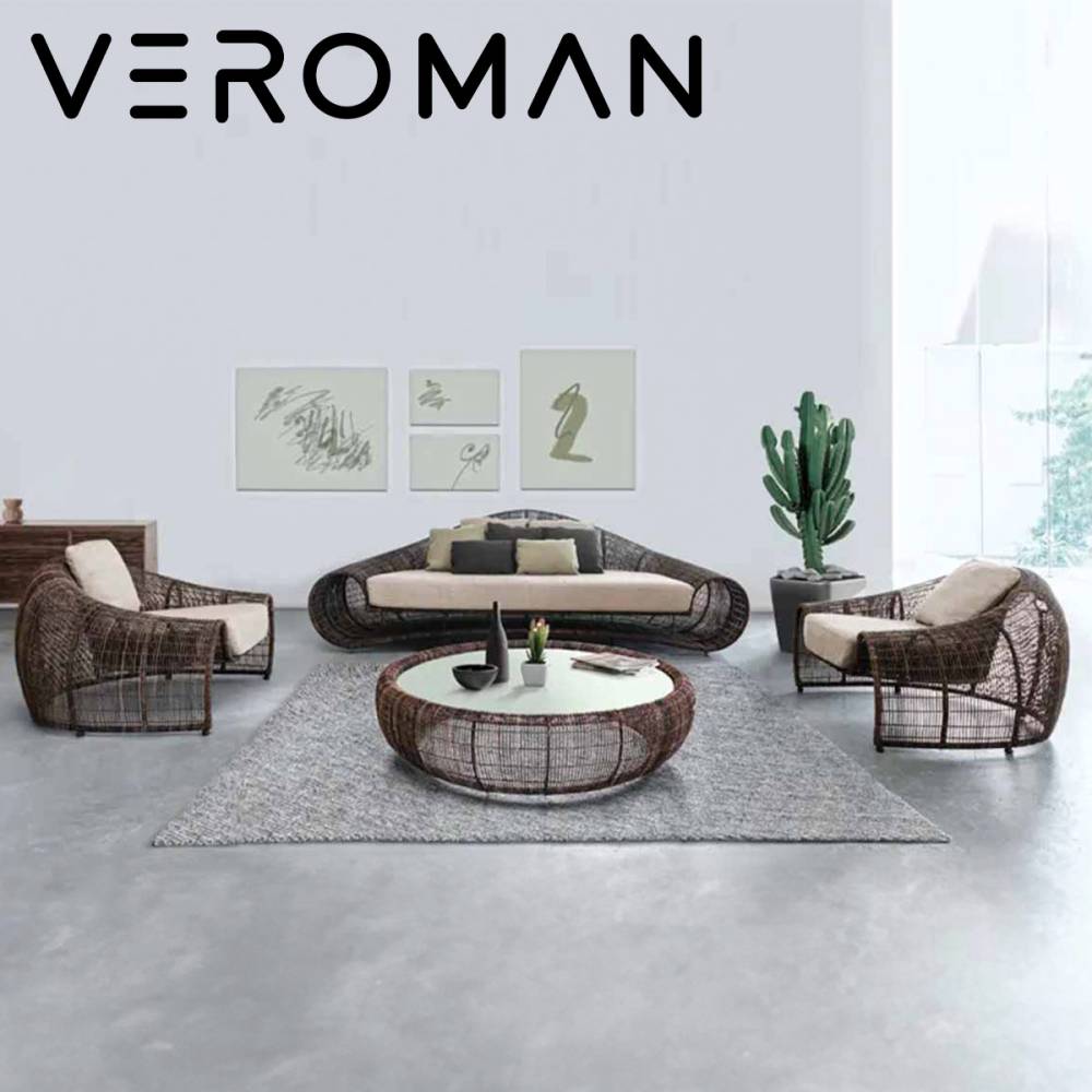 [二人掛け] VeroMan ラタン調 ラウンジ ソファ リゾート風 ファニチャー チェア クッション付き ホテルライク 屋外 室内 プールサイド 韓国インテリア [幅200cm]