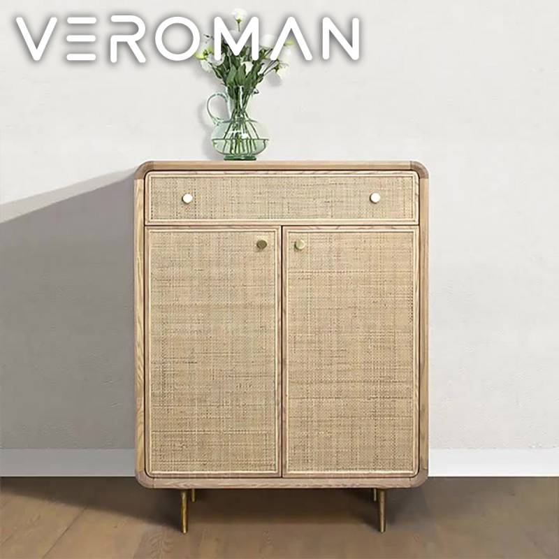 VeroMan ラタン編み収納棚 木製棚 靴棚 シューズラック キャビネット