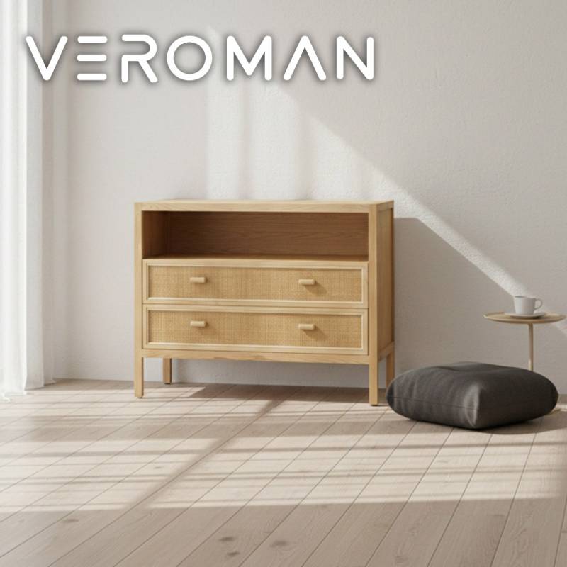 VeroMan サイドボード 収納棚 ラタン編み 木製 キャビネット ラック