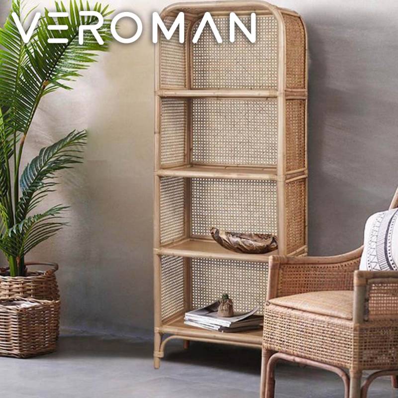 VeroMan 木製収納棚 棚 木製 ラタン 見せる収納 ディスプレイ
