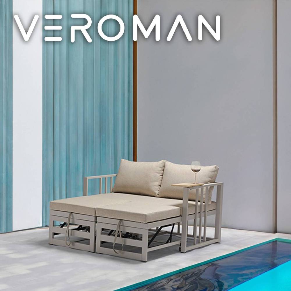 VeroMan ラグジュアリー リクライニング デイベッド 屋外 映える テラス プールサイド ベッド クッション付き 防水 アウトドア家具 韓国インテリア [幅130cm]