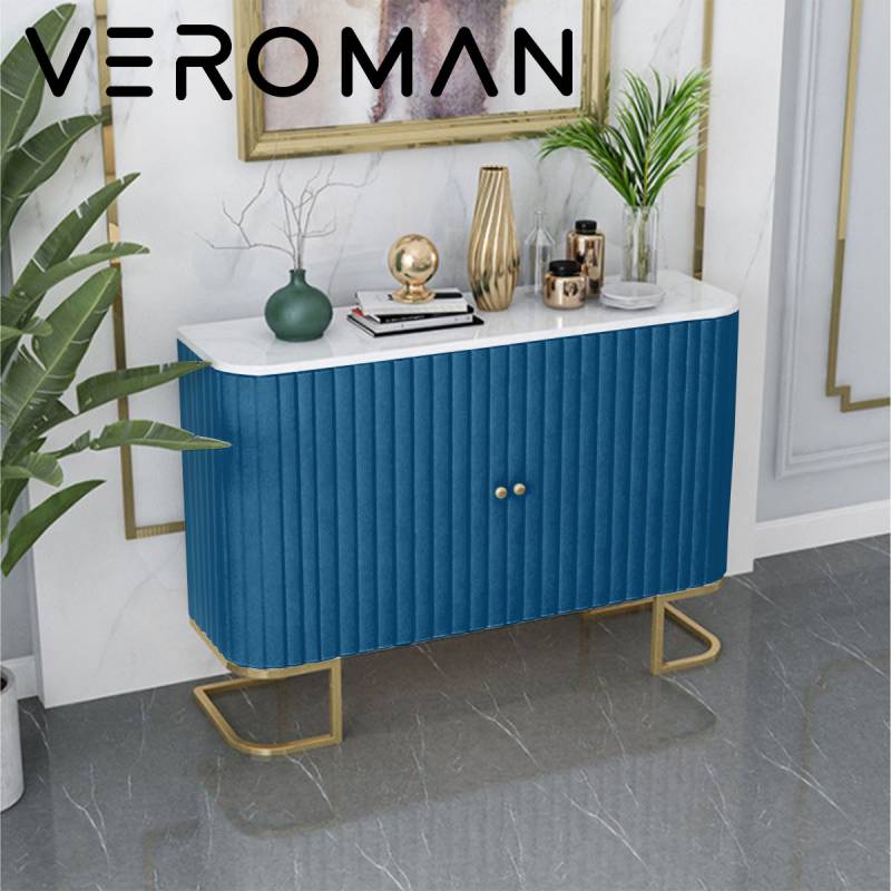 VeroMan 収納棚 食器棚 キャビネット ベロア調 天板大理石調 リビング キッチン カフェ 韓国インテリア