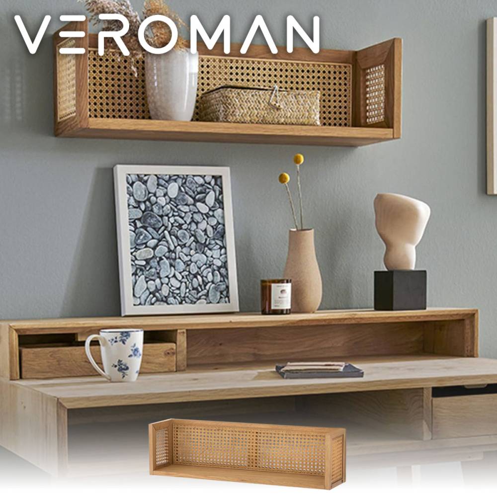 [幅80cm] VeroMan ラタン 壁掛けラック 収納 壁掛け本棚 シェルフ ラック 木製 壁飾り キッチン 寝室 リビングに最適 韓国インテリア