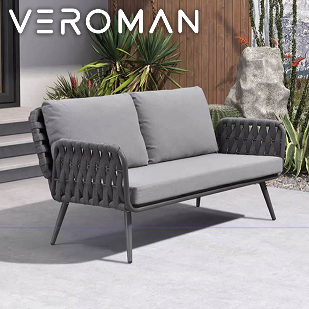 VeroMan ラタン編み ファニチャー ソファ 防水 二人掛け 編み込みアームデザイン ガーデン チェア モダン ロープフレーム クッション付き リビング・カフェ兼用 韓国インテリア