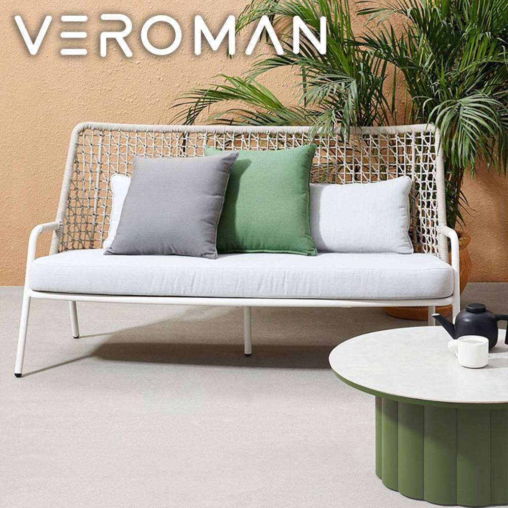 VeroMan 2人掛け ファニチャー ソファ クッション付き ラタン風 ガーデン チェア テラス カウチ アウトドア 屋外 プールサイド 韓国インテリア [幅135cm]