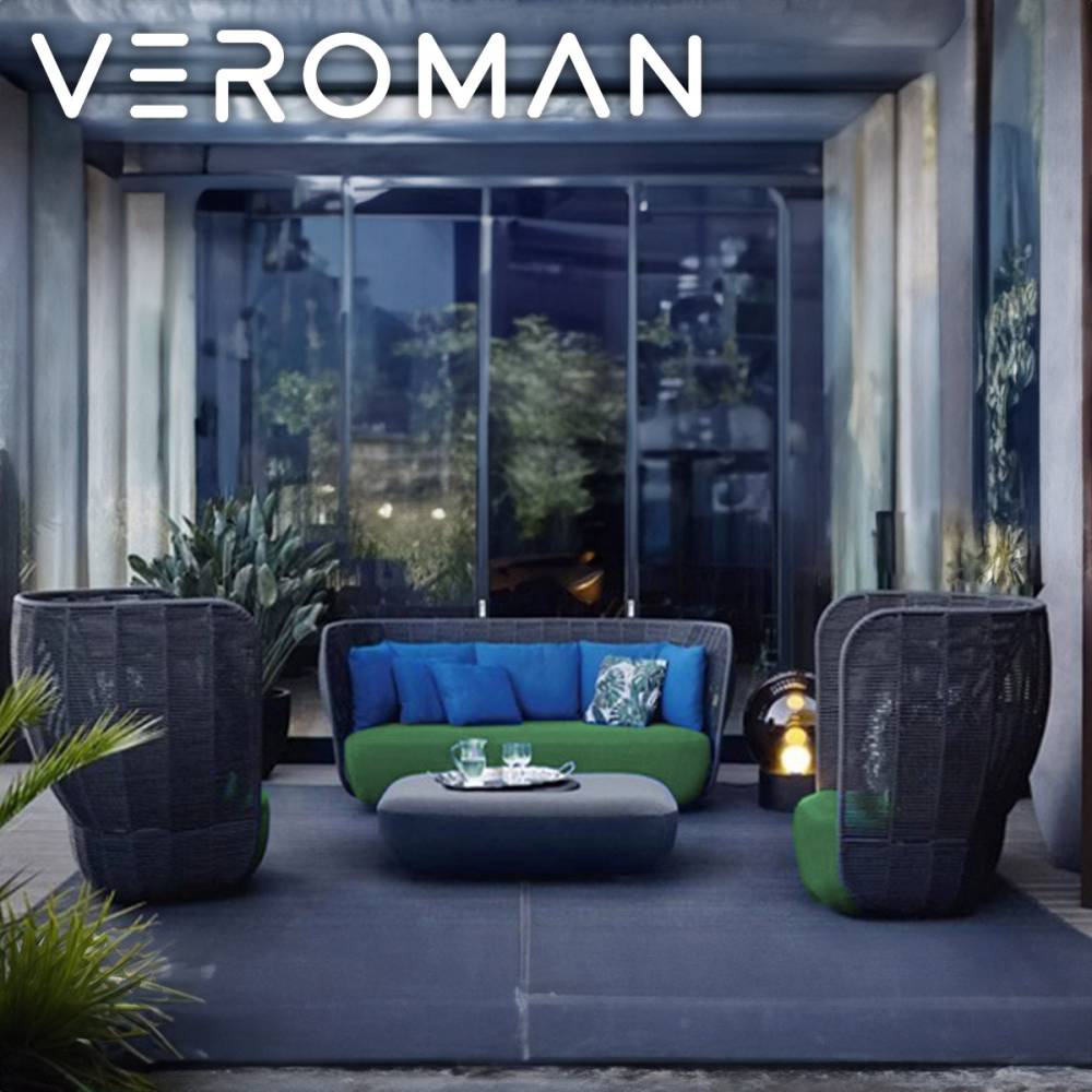 VeroMan 3人掛け ソファ リゾート風 編み クッション付き チェア カウチ アウトドア インドア 屋外 室内 プールサイド 庭 韓国インテリア [幅200cm 高さ80cm]