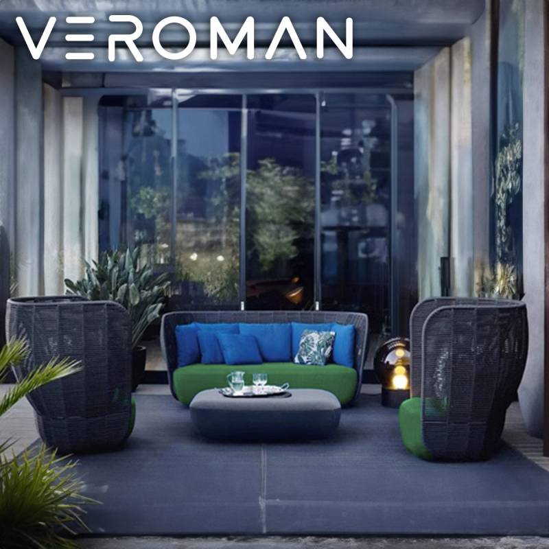 VeroMan 3人掛け ソファ リゾート風 編み クッション付き チェア 