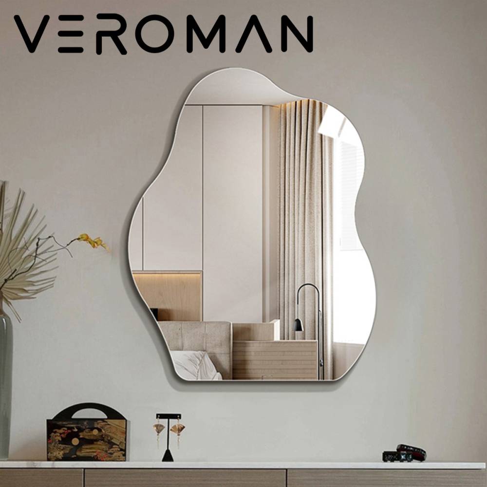[小] VeroMan ウェーブミラー 壁掛け鏡 波×雲フォルム もこもこデザイン 洗面所・玄関・寝室対応 シンプル モダン 韓国インテリア [幅50cm×高さ70cm]