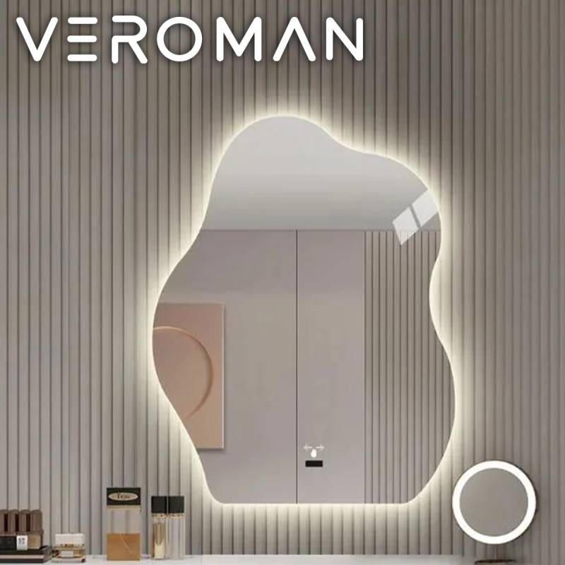 大] VeroMan LEDライト ウェーブ 波 ミラー 鏡 壁掛けミラー 3光色