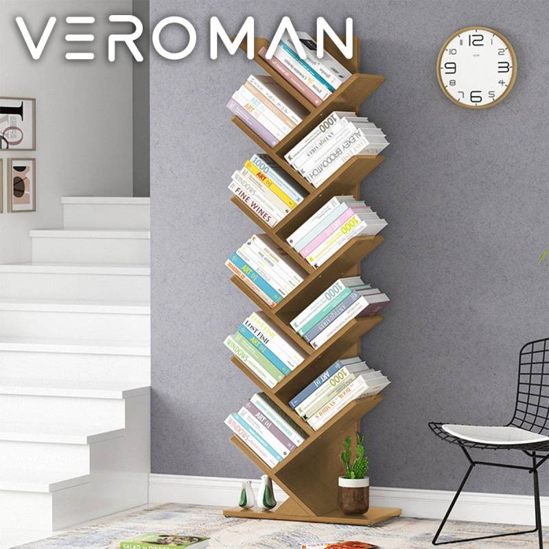6段] VeroMan 本棚 ブックラック ブックシェルフ 木製 ツリー 棚 縦型