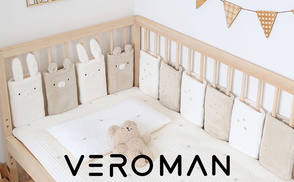VeroMan ベビーベッドガード ベッドバンパー クッション 転落防止 ベッドバンパー 保護 けが防止 10個入り 熊兎 取り付け便利 出産祝い 韓国家具 韓国インテリア