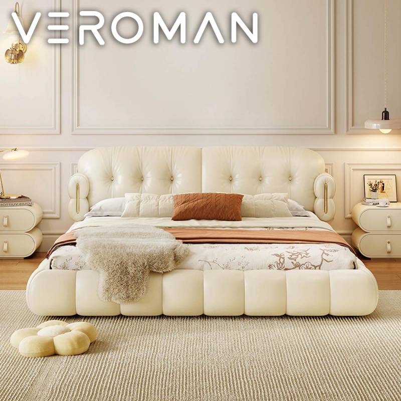 ワイドダブル]VeroMan もこもこクッションデザイン ベッドフレーム