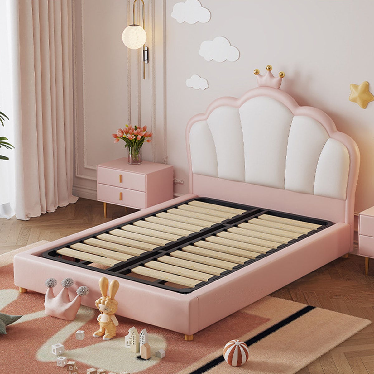 ぉpinkパンちゃん専用 アクタス MIMOSA BED シングルベッド セミダブル]VeroMan 王冠デザインで華やぐお姫様ベッド 丈夫で安心感