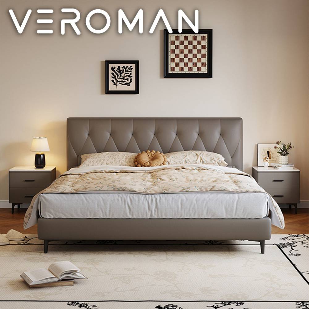[ワイドダブル] VeroMan プレミアム真皮ソフトベッド 頭部に牛革を採用したモダンデザイン 韓国インテリア [高さ98cmx幅154cm]