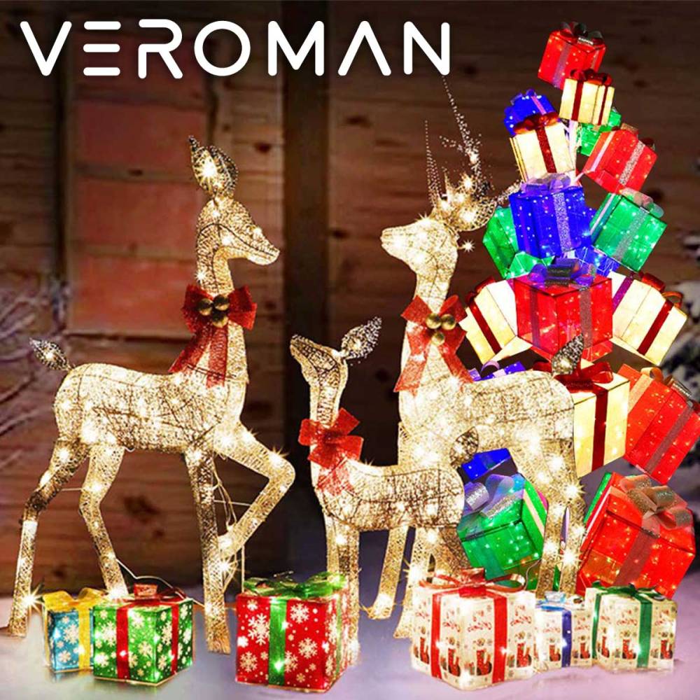 VeroMan クリスマスギフト ボックスライト リポン プレゼント クリスマスオーナメント イルミネーション クリスマスツリー 韓国インテリア [高さ330cm×幅167cm]