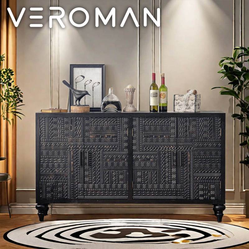 VeroMan キャビネット リビングボード 木製 おしゃれ スリム 脚付き 