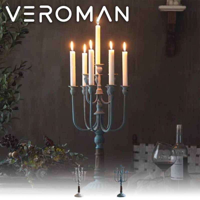 VeroMan アンティークカラー 多灯燭台 手作り錆加工で映える重厚感と