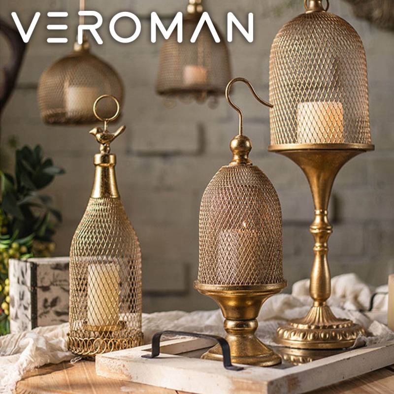 3個セット] VeroMan ゴールドメッシュキャンドルホルダーセット 鳥かご