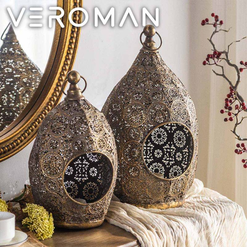 2個セット] VeroMan レース模様のアンティーク風キャンドルホルダー