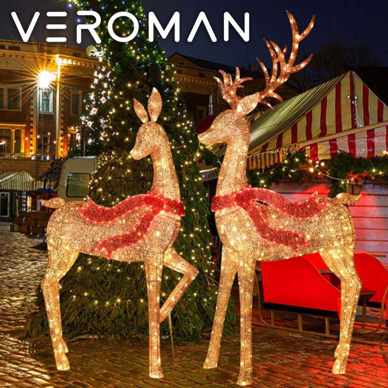 VeroMan 親子の鹿型イルミネーションライト 優美なゴールドの光で飾る