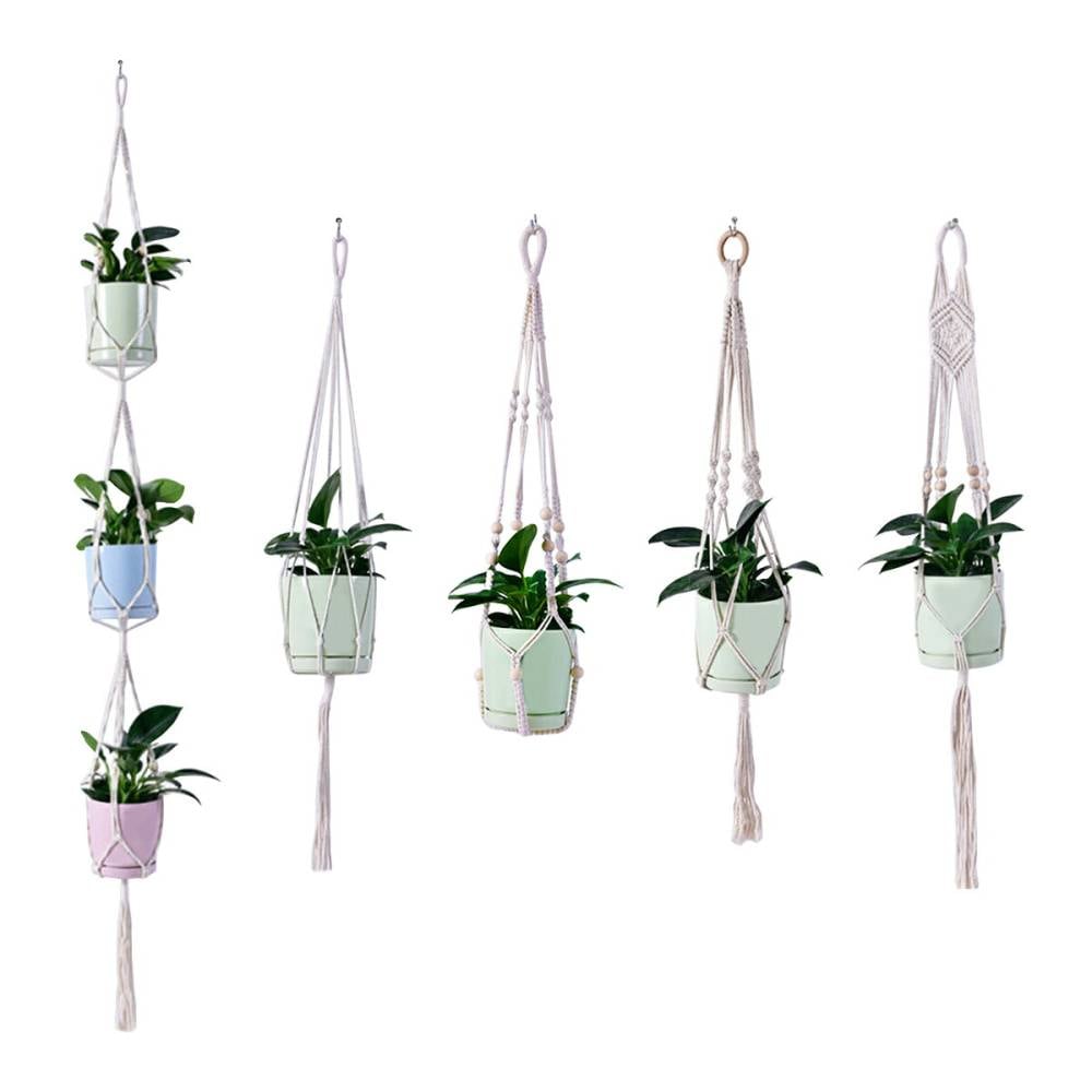 VeroMan ハンギング プランター 植木鉢 吊るす プラントハンガー 5種類セット 観葉植物 縄 ロープ 天井掛け 韓国インテリア 