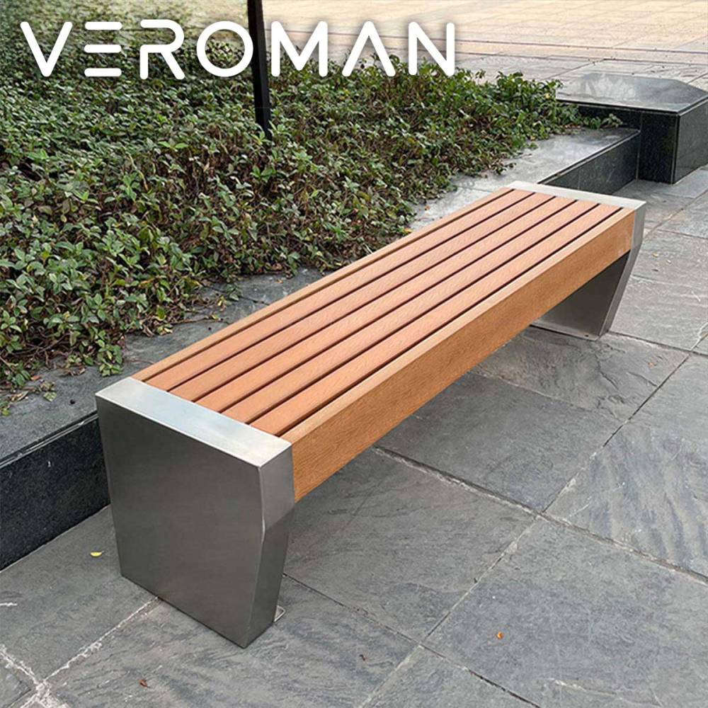 [幅150cm] VeroMan パークベンチ パークチェア やわらかさ際立つ 重厚感木目ベンチ ステンレス脚 自然美デザイン融合 シンプルモダン 庭・公園用 韓国インテリア