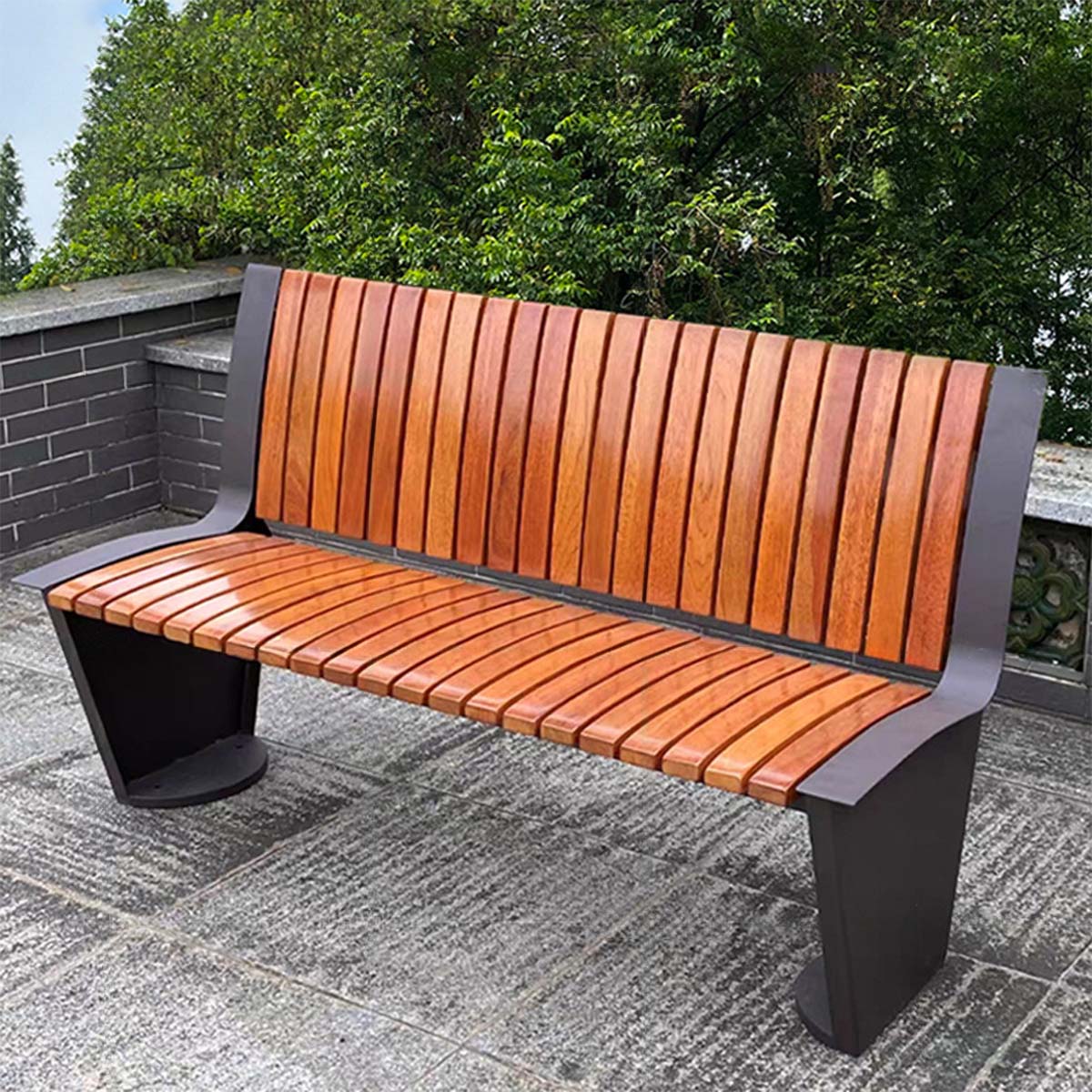 VeroMan 木製 スラット ベンチ 長椅子 ロングチェア スチールフレーム