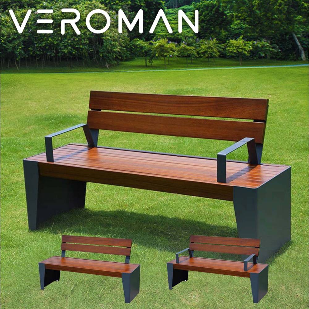 VeroMan なめらかな 背もたれ付き木製ベンチ 重厚感ある鋼構造 肘掛け付きで快適設計 耐久性抜群の屋外用モダンデザイン 韓国インテリア[高さ50cmx幅180cm]