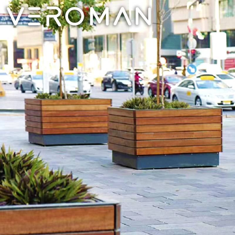 VeroMan 柔らかな 木目調の花壇 高耐久 スチールと木材の