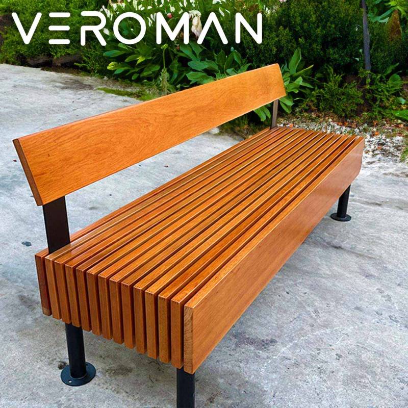 木製レザー 座面スラットデザインベンチ VeroMan 木製 スラット ベンチ 背もたれ付き ロングチェア