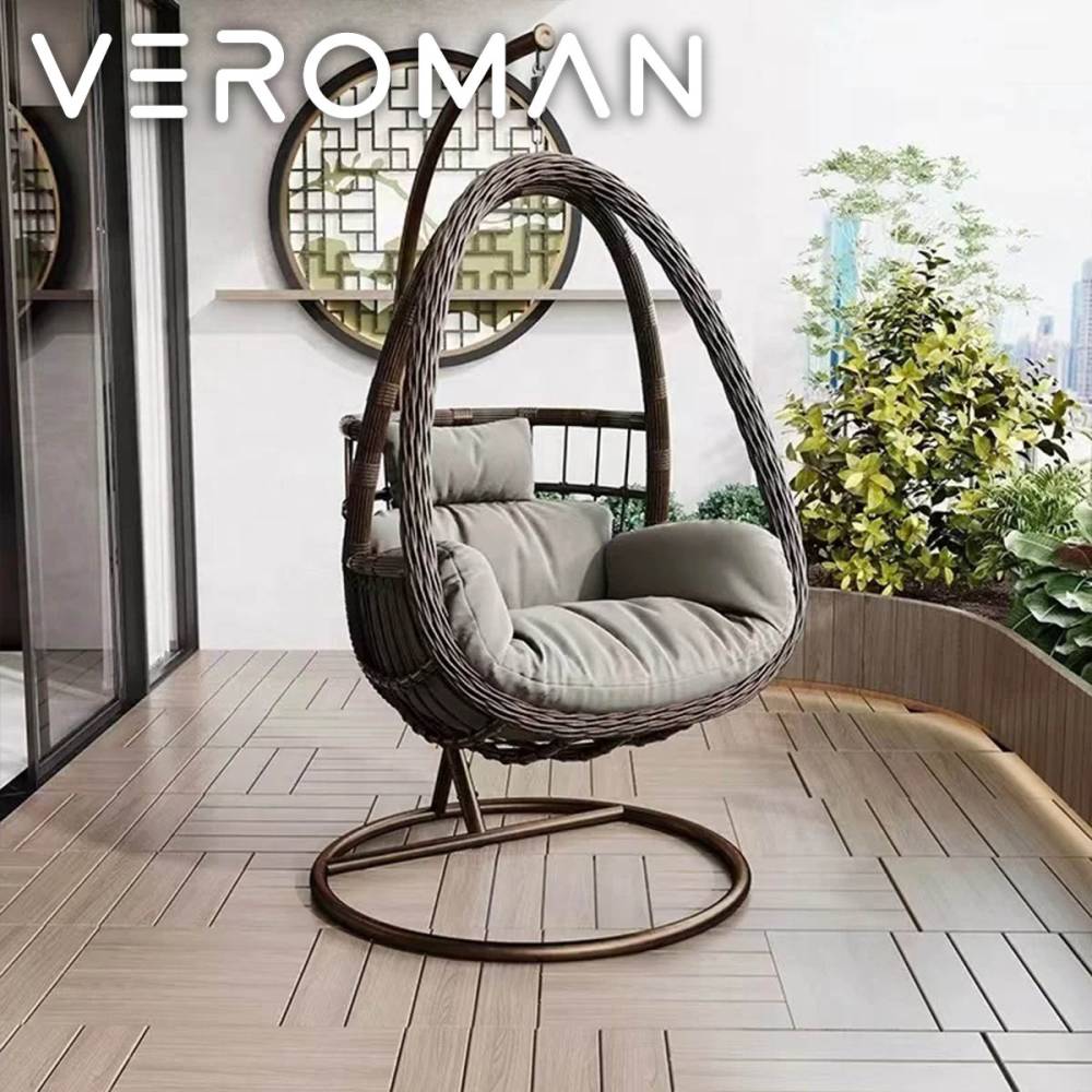 [1人用] VeroMan 穏やかな包み込む温もり 手作り感あふれる籐編みデザイン 吊り椅子 ダブルクッション 耐久フレーム 韓国インテリア [高さ190cmx幅103cm]