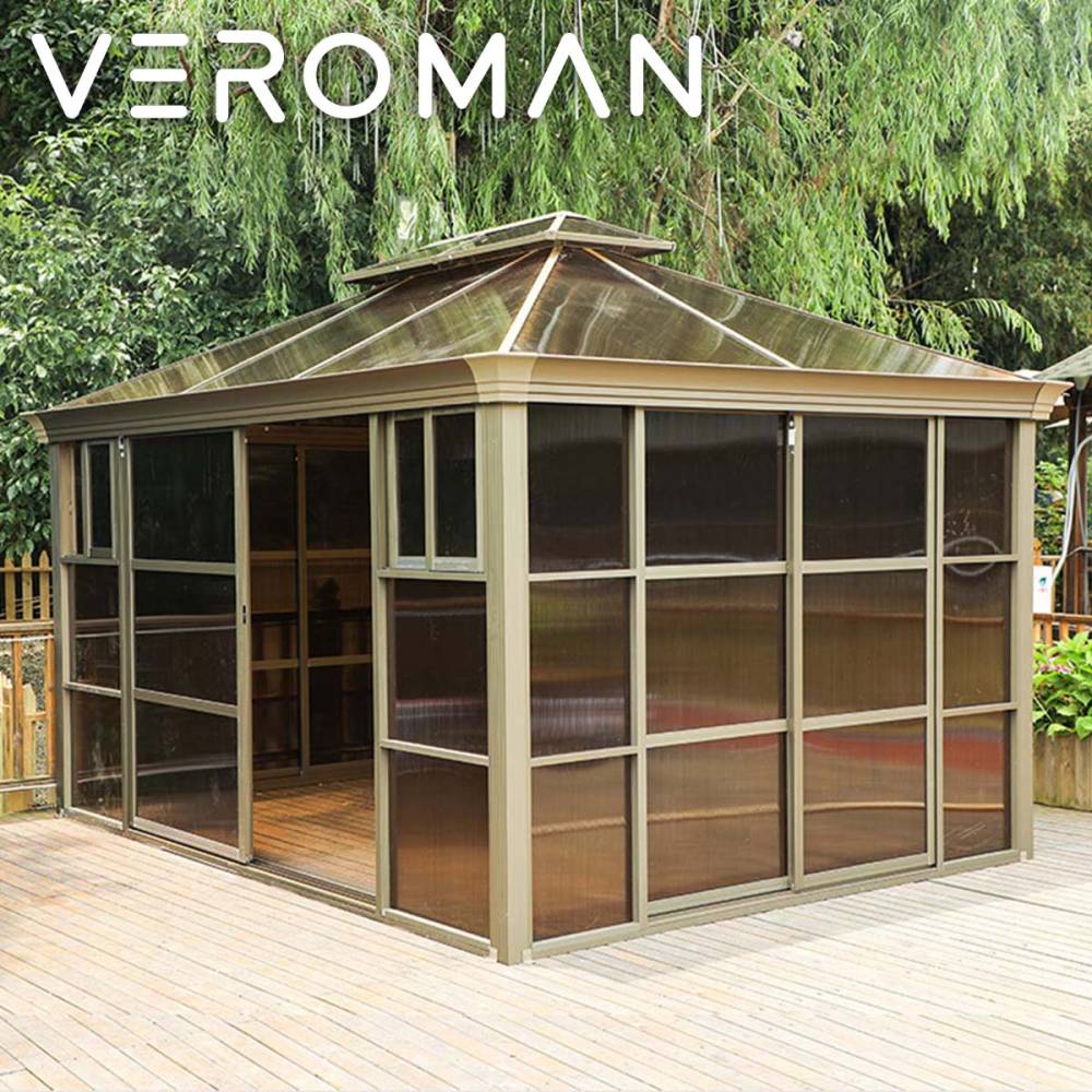 VeroMan 高級感漂うダブルトップ屋外ガゼボ 耐久性抜群のアルミフレーム設計 通気性も兼ね備えたデザイン 韓国インテリア [高さ3m×幅4m]