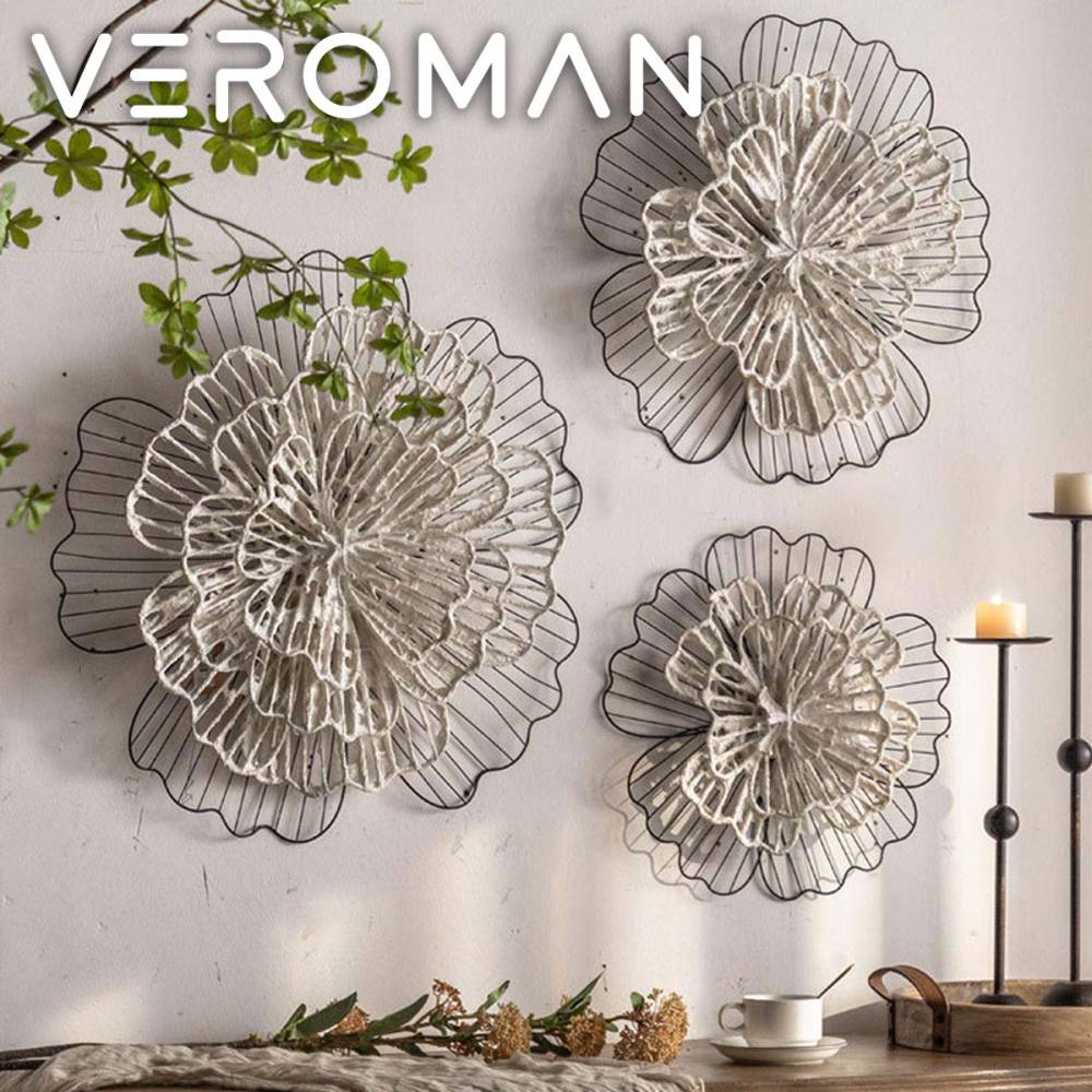 [3点セット] VeroMan 壁を華やかに彩る立体花モチーフ装飾セット 壁飾り 韓国インテリア [高さ59cm×幅58cm]