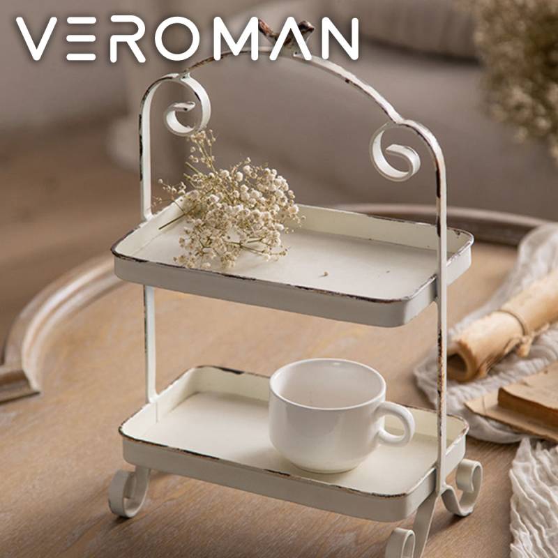 VeroMan シャビーシック 2段 トレイ ミニワゴン アイアン 小物収納 物