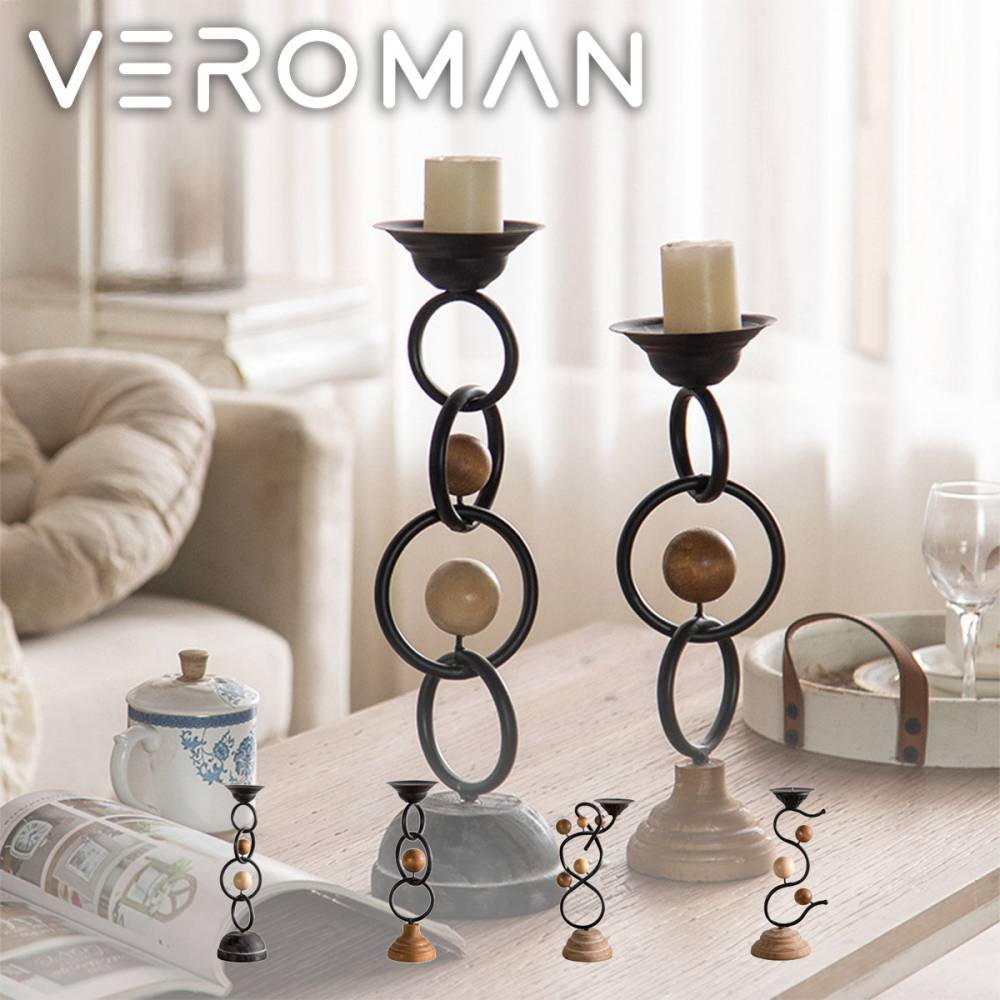 VeroMan モダンウッド&アイアンキャンドルスタンド 動きのあるシルエットで光をダンスさせる 蝋燭立て キャンドルスタンド 韓国インテリア