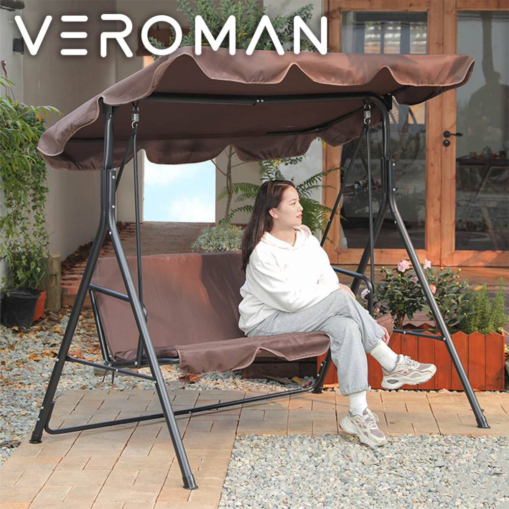VeroMan スイングベンチ 二人掛け 屋根付ブランコ 家庭用ブランコ 日よけ付き ガーデンファニチャー デザイン性と機能性を両立 耐候性に優れた屋外家具 韓国インテリア [170x110x153cm]