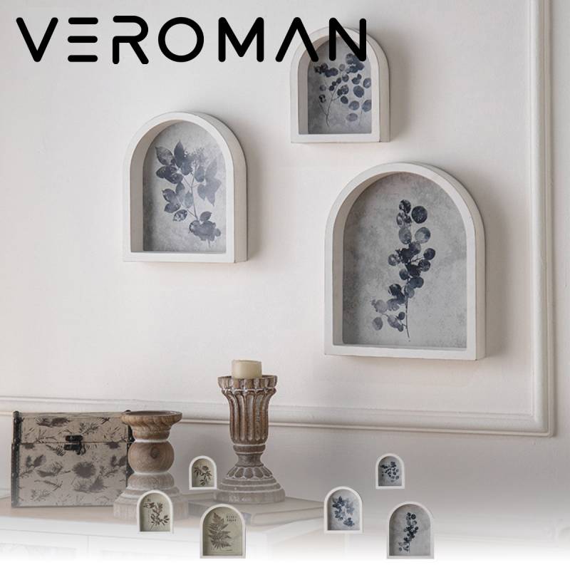 [3個セット] VeroMan ナチュラルなアーチ型ウォールアートセット リーフ＆フラワーモチーフ 壁掛け 壁飾り 絵画  韓国インテリア