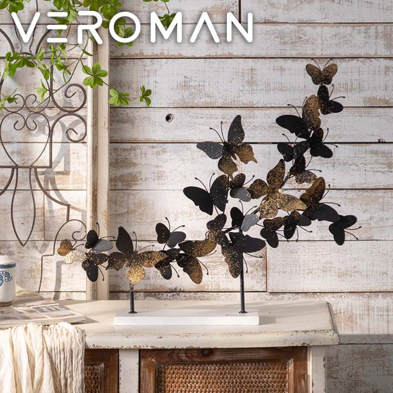 VeroMan 蝶が舞う華やかオブジェ 高級感あふれる金黒のデザイン 置物