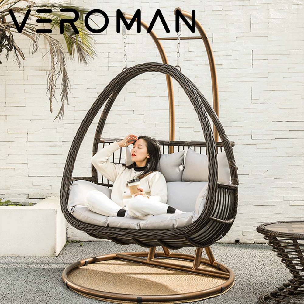 [2人用] VeroMan 包み込むような形状の卵型吊り椅子 厚手の快適クッション アルミ合金フレーム 頑丈で安心 ハンギングチェア 韓国インテリア