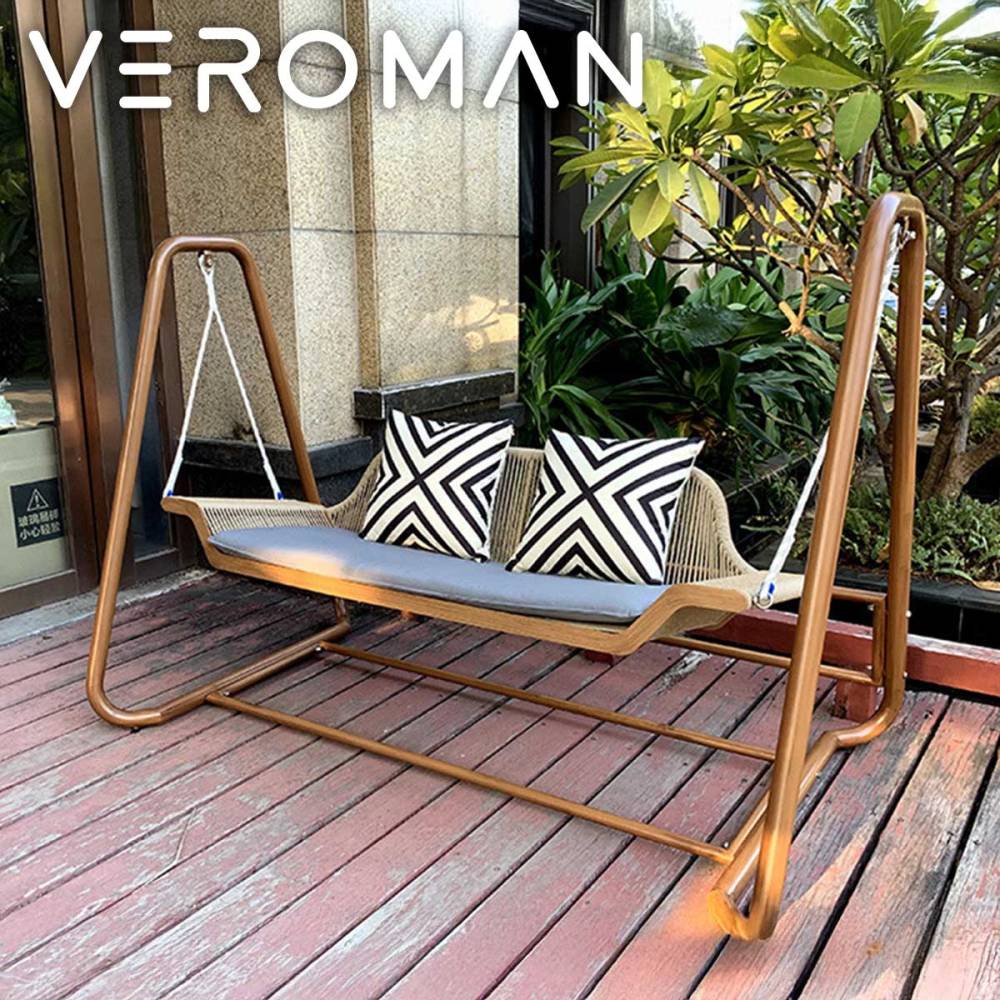 [2人用] VeroMan スイングベンチ 二人掛け ブランコ 家庭用ブランコ 穏やかな癒し空間を演出 モダンデザイン庭用ブランコ 高品質アルミフレームと耐久性あるPE編み 韓国インテリア