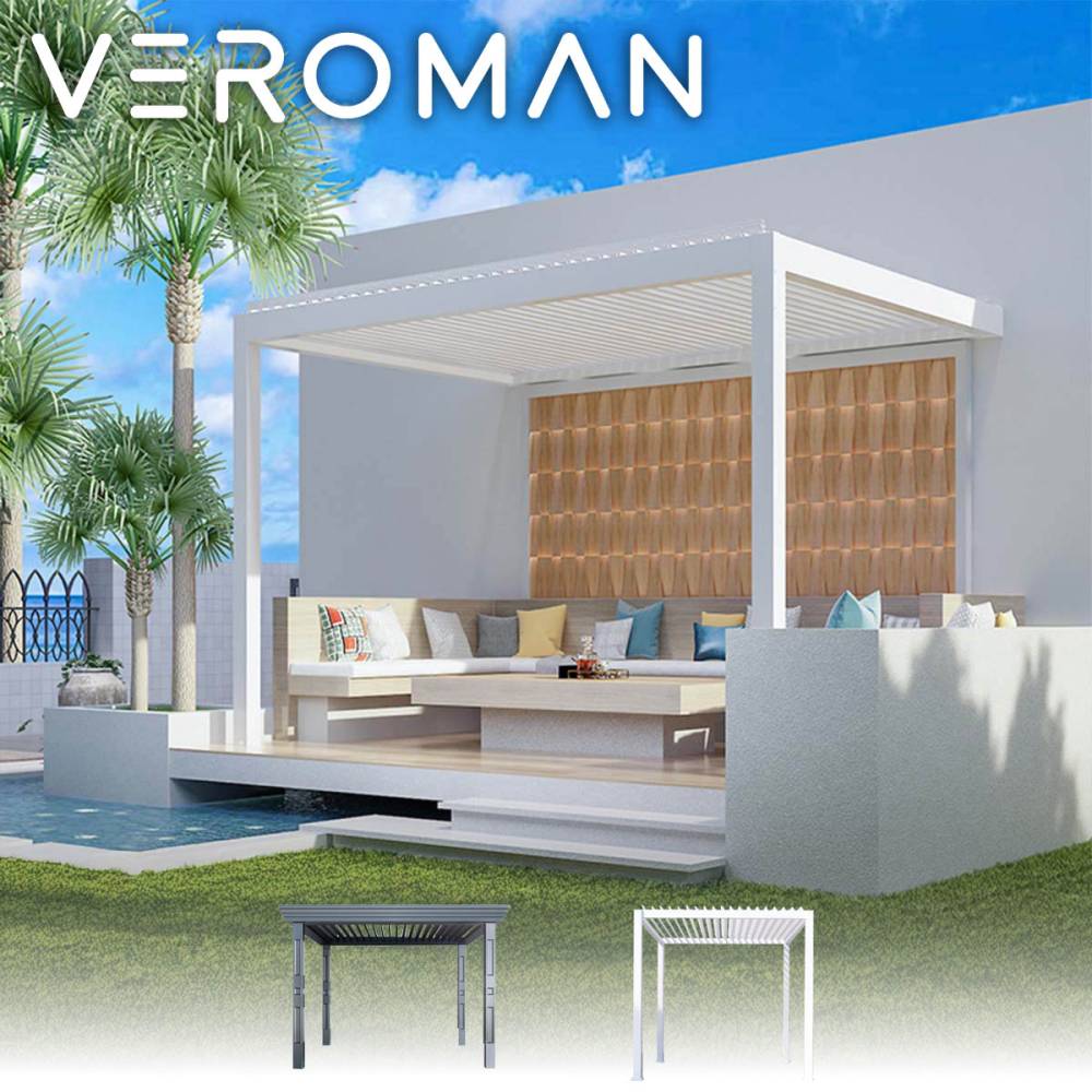 [3m] VeroMan パーゴラ 日よけ シェード サンシェード 日除けシェード 洗練されたモダンな重厚感 150mm厚アルミ柱 電動シェード付き屋外パーゴラ 耐久性抜群のフレーム 韓国インテリア