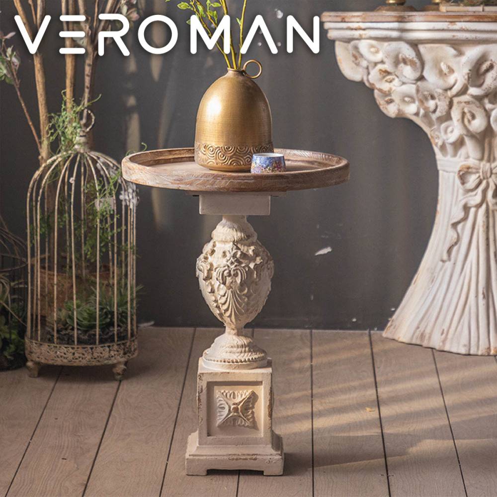 VeroMan 彫刻が魅せるアンティークサイドテーブル 韓国インテリア [高さ63cm×幅46cm]