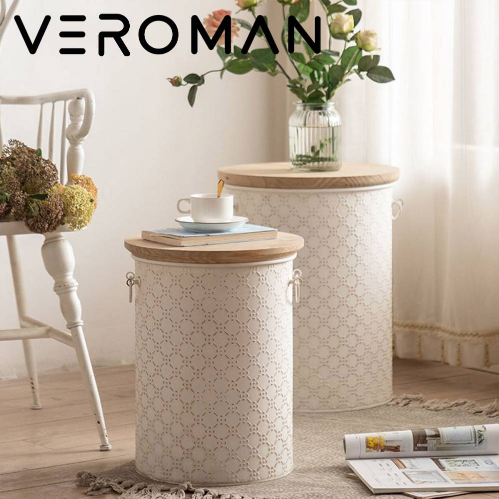 [2個セット] VeroMan 韓国インテリア ヴィンテージ風 蓋付き収納ボックス 実用性とデザインが融合した金属×木材 Mサイズ/Lサイズ