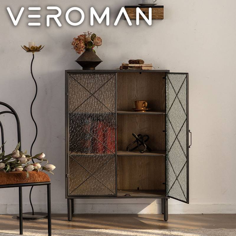 VeroMan 魅惑の波紋ガラスキャビネット 高級感あふれるデザインと多